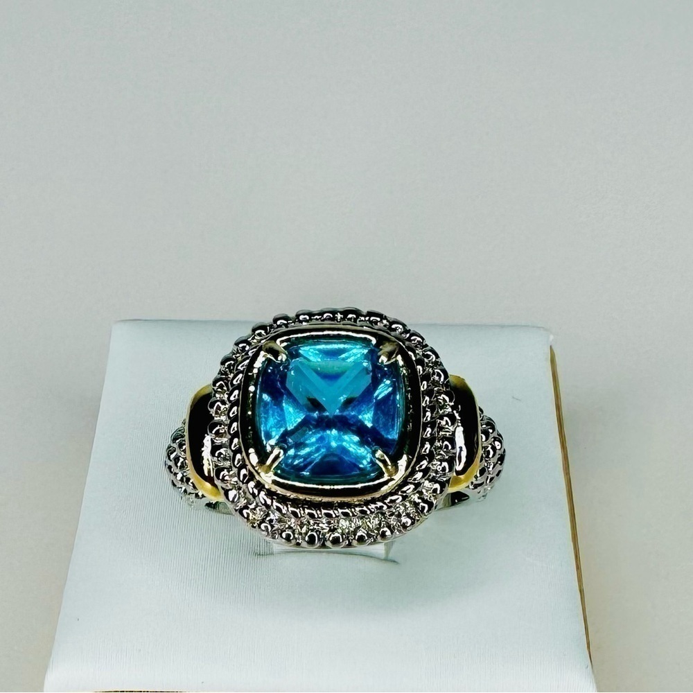 BLUE TOPAZ TWO TONE RING - Picture 1 of 4